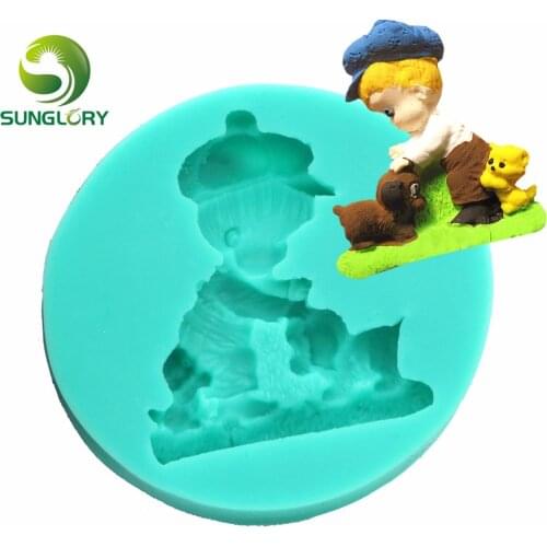 Baking Candy Jello 3D Silicone Boy And Dogs Mold For Cake Decorations Sugarcraft Decorating Fondant Silicon Moldes De Silicona