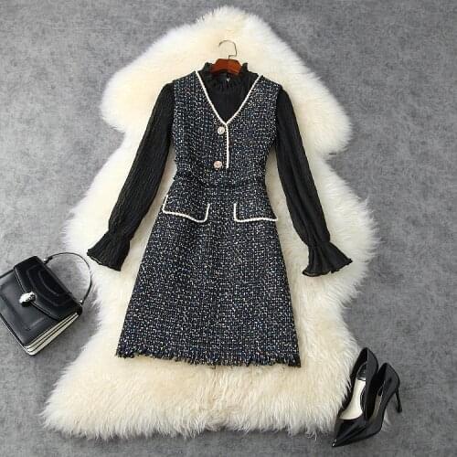 European and American womens wear 2020 autumn new style Long sleeve shirt Fashion sequined tweed dresses two-piece