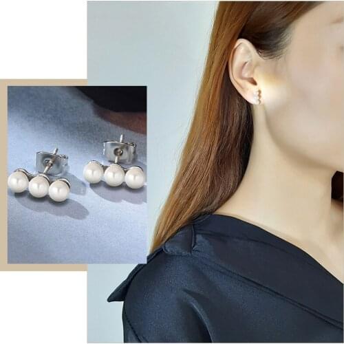 Temperament Imitation Pearl Stud Earrings for Women Simple Lady Party Wedding Anniversary Gifts for Her Jewelry