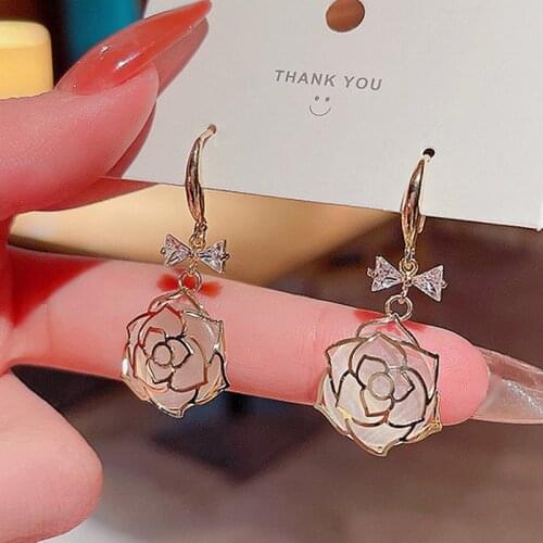 Iutopian 2021 Summer New Arrival Rose Flower Elegant Drop Earrngs For Women S925 Needle Anti Allergy #HJ006
