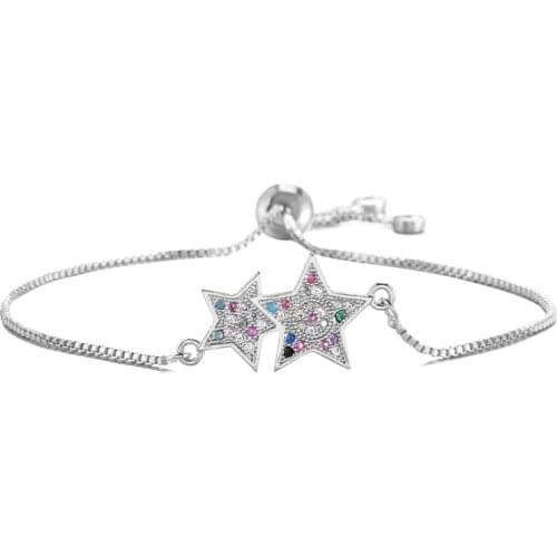 Mafisar Lovely Double Star Charm Bracelet For Women Girl Hot Sale Colourful CZ Stone Mix Pave Setting Jewelry Wholesale