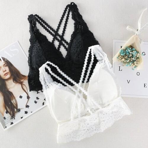 Lace Bralette Women Tube Top Sexy Underwear Deep V Sexy Lingerie Female Crop Top Beauty Back Padded Bra Top