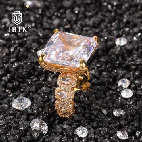 TBTK Big Square Water Drop Gold Silver Color CZ Paved Jewelry For Women And Men New Trendy Crystal Hot Sale Rings Jewelry