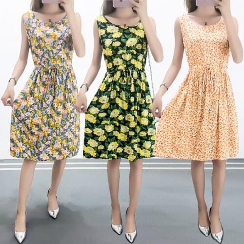 Women Summer Dress 2021 New Casual Floral Print Ladies Clothing Sleeveless O-neck Midi Dress Female Vestidos Sundress Robe