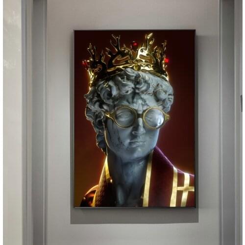 Golden Sculpture Aesthetic Poster And Prints David Statue With Crown Canvas Painting On Hallway Wall Art Pictures For Room Decor
