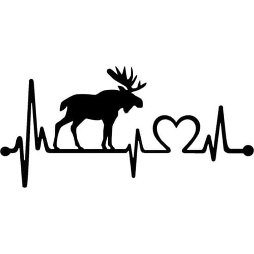 14CM*6.7CM Moose Elk Heartbeat Lifeline Vinyl Motorcycle Black/Silver Car Sticker C22-1057