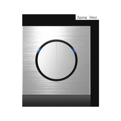 2 Gang Light Switch Any Click Household Silver Aluminum Alloy Panel Switch Socket 90V-250V