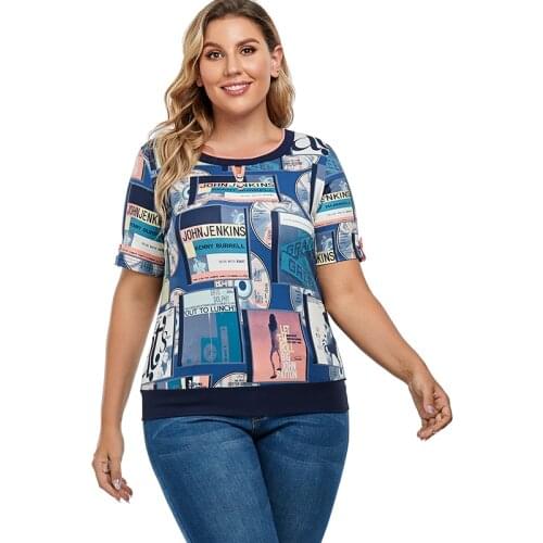 2021 Summer mom clothes Short sleeve PrintedT-shirt fashion ladies Vintage elegant Plus Size Womens Tops