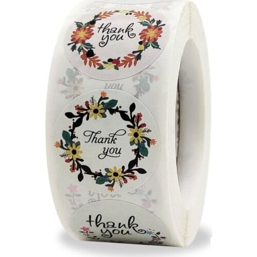25mm Thank You Stickers White Wreath Stationary Stickers Gift Box Bag Packing Sealing Labels Wedding Party Decoration