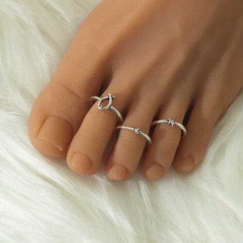 3PCS Bohemian Vintage Silver Color Metal Toe Ring Foot Beach Jewelry Fish Love Shaped Foot Rings Creative Summer Party Jewelry