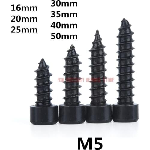 100pcs M5 Carbon Steel With Black Hexagon Socket Cap Head self tapping screw Model Screw M5*(16/20/25/30/35/40/50) mm