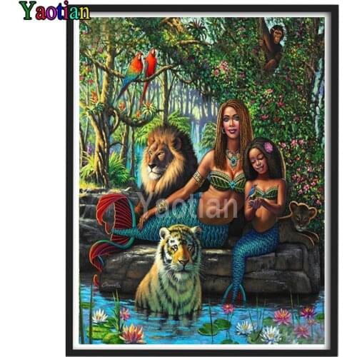 5D DIY Diamond Painting African Mermaid And Tiger Lion Full Square/ Round Drill Diamond Embroidery Cross Stitch Mosaic Handmade