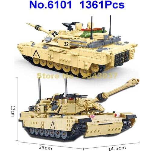 6101 1361pcs Military M1a2 Us Mbt Abrams 1/28 Tank Army Ww2 Building Blocks Toy