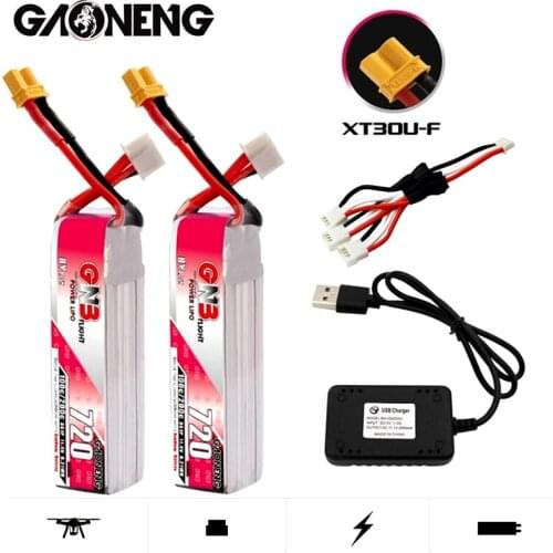 GAONENG GNB 3S 11.4V 720mAh 100C/200C HV Lipo Battery And Charger With XT30U-F Plug for RC Tinywhoop FPV Frame Kit Racing Drone