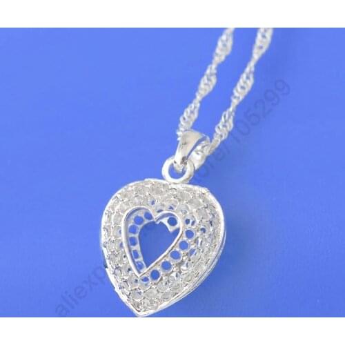 Fast Shipping Wholesale Genuine 925 Sterling Silver Inside New Heart Pendant Necklaces+18" Singapore Chains Fashion