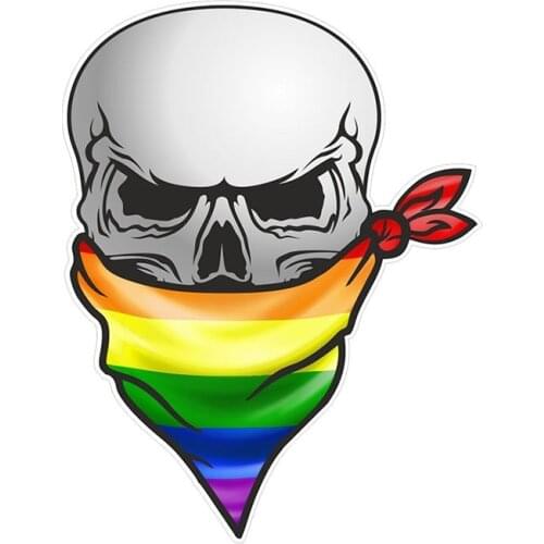 Fuzhen Boutique Decals Gothic Biker Pirate Skull with Face Bandana Lgbt Gay Pride Rainbow Flag Motif Vinyl Car Stickers