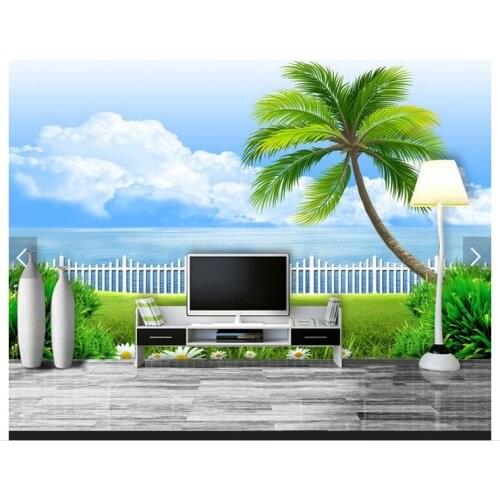 Customized 3d photo wallpaper 3d wall mural wallpaper Hd balcony scene coconut trees sea background wall living room decoration