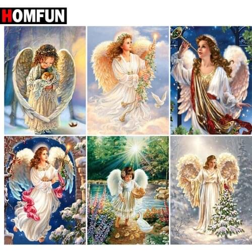 HOMFUN Rhinestone Painting Crystal Decor Diy Diamond Painting "Angel girl flower" 3D Cross Stitch Pattern Diamond Embroidery