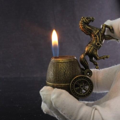 Creative Cigarette Lighter Retro Horse Pull Wine Barrel Inflatable Gas Lighter Decorations Collectibles Smoking Accessories