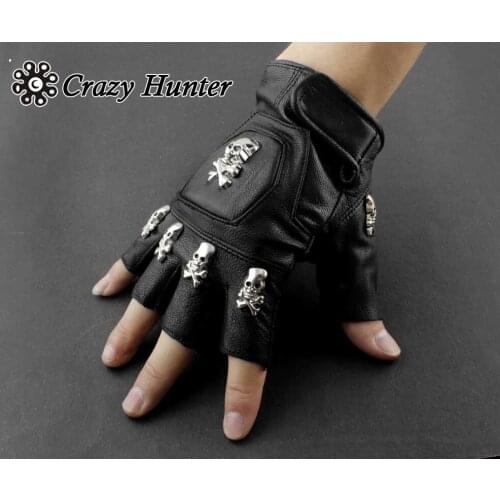 Mens Rivet Spike Punk Rocker Driving Motorcycle Biker Leather Fingerless Gloves