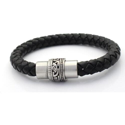 8MM Genuine Braided Simple Leather Bracelet Never Fade 316 Stainless steel Magnet Clasp Men Wristband