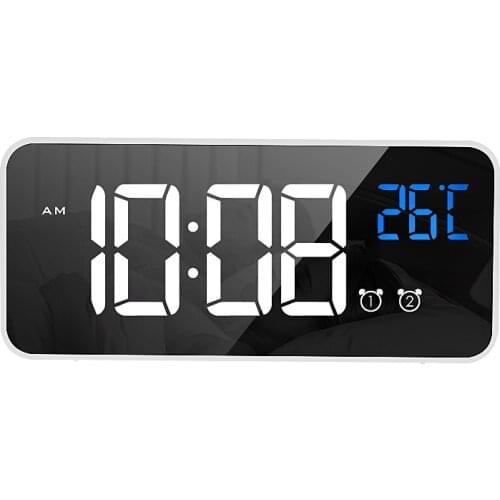 Music Alarm Clock LED Digital Clock 2 Alarms Voice Control Snooze Temperature Display Electric USB Rechargeable Clocks