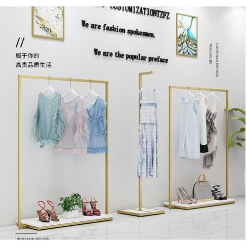 Solid wood nano gold clothing store display shelf floor type side hanging front hanging combination womens clothing childrens