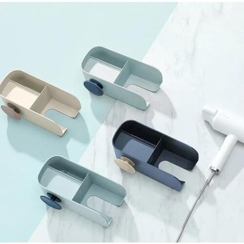Wall-Mounted Hair Dryer Holder Rack Plastic Storage Shelf Basket Shower Caddy Kitchen Bathroom Organizer Hair Dryer Rack