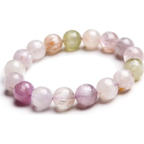 Genuine Purple Green Natural Kunzite Quartz Bracelets 13mm Big Healing Gems Crystal Round Bead Bracelet Women And Men AAAAAA