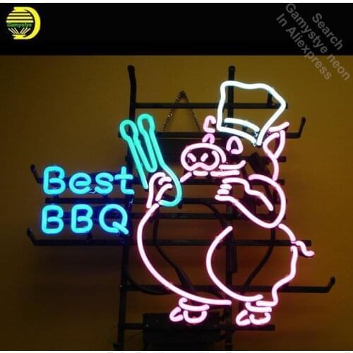 Neon Sign for Best BBQ PIG Neon Bulb sign handcraft Real Glass tubes vintage Decorate windows metal Maker Hotel Beer Bar pub