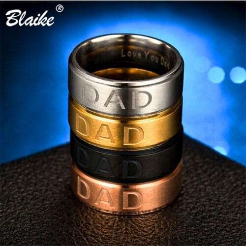 Blaike 2019 New Dainty Letter Love Dad Rings For Men Four Color Cool Steel Initial Jewelry Fathers Day Birthday Gifts
