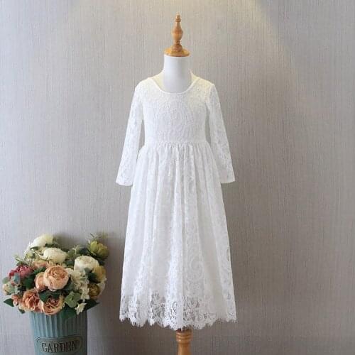 2019 Fall New Full Lace Long Sleeves Princess White Dress for Winter Wedding and Birthday