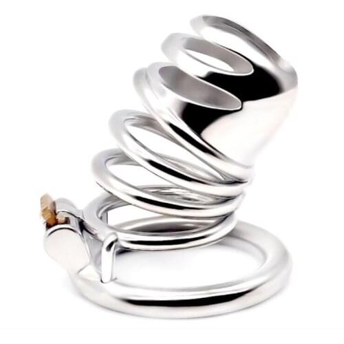 New Arrival Gourd Head Male Stainless Steel Cock Cage With Round Penis Ring Lock Men Chastity Device Adult Sex Toy F15