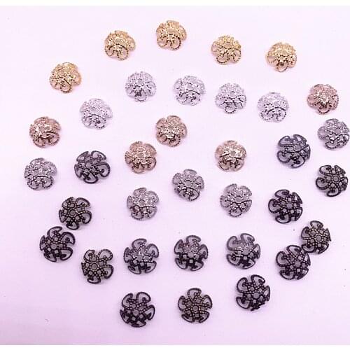 150pcs/lot 8/10mm Gold Silver Plated Hollow Flower Petal End Spacer Beads Caps Charms Bead for Jewelry Making Accessories #001