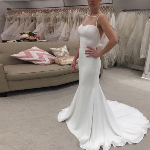 Simple Mermaid Wedding Dresses Scoop Neck Sleeveless Bridal Gowns Chapel Train Wedding Dress Backless White Ivory Bridal Gowns