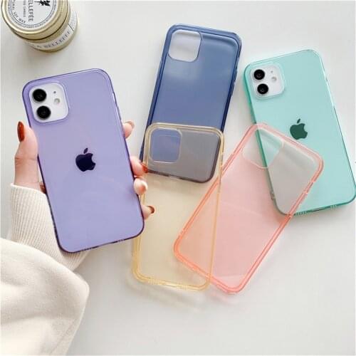 Candy Color Transparent Phone Case For iPhone 11 12 Mini Pro X XR XS Max 7 8 6 6S Plus SE 2020 Simple Plain Soft Silicone Cover