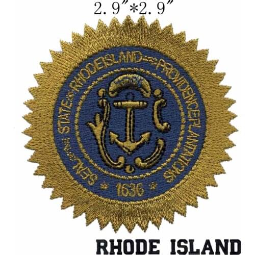 Rhode Island State Seal 2.9"wide embroidery patch for gear shape/pointed/1636 years