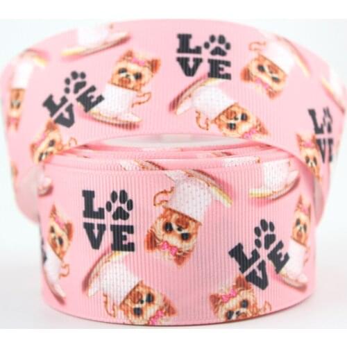 Pink cartoon dog printed grosgrain ribbon 16mm 22mm 25mm 38mm 25 yards DIY bows fabric wedding party decorative ribbons