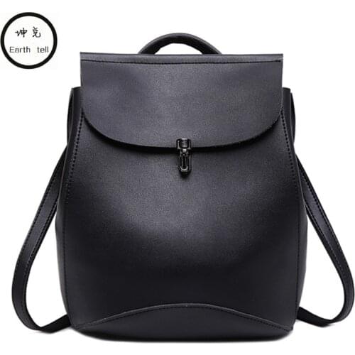 KUNDUI Famous Brand Backpack Women Backpacks Leisure Vintage Girls School Bags for Girls Black PU Leather Lock Travel Backpack