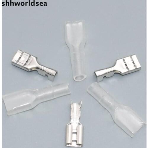 Shhworldsea 500Sets/Lot 4.8mm transparent sheath inserted spring car Crimp Terminal Female Spade Connector Faston with insulator