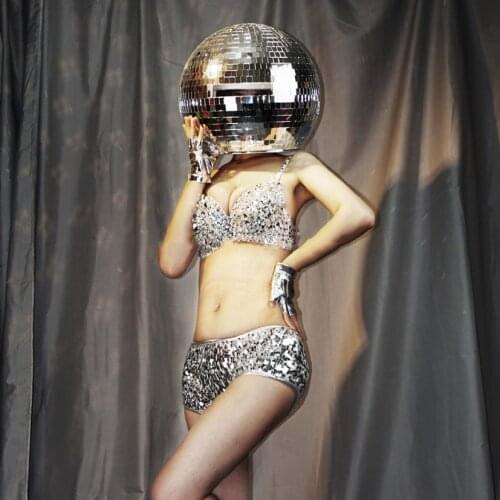 Mirror ball helmet bikini Future show party clothes Nightclub DS female singer gogo stage dance costumes