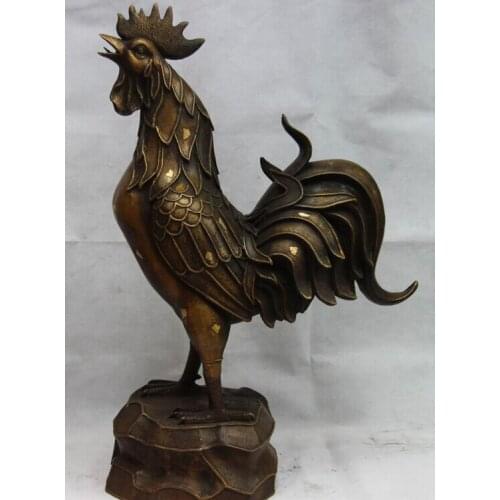 USPS to USA S0218 26 Chinese Copper Bronze Feng Shui Lucky Wealth cock rooster Chanticleer Statue