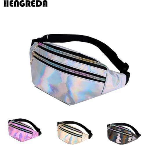 2018 Holographic Women Fanny Pack Belt Bag Shiny Neon Laser Hologram Waist Bags Travel Shoulder Bag Party Rave Hip Bum Bag