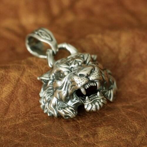 925 Sterling Silver High Details Tiger Pendant Mens Biker Punk Pendant TA143