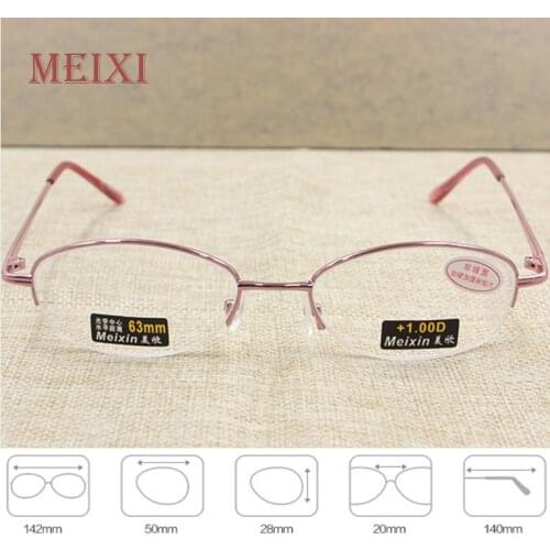 Womens Half Alloy Frame Glass Lenses Reading Glasses Femal Eyewear +1.0 +1.5 +2.0 +2.5 +3.0 +3.5 +4.0