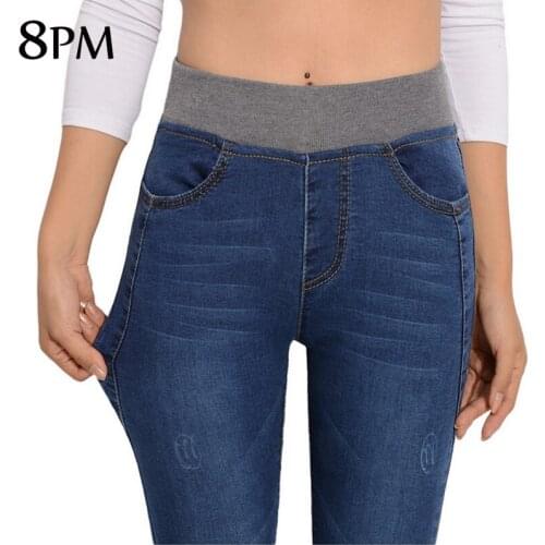 Women Casual Jeans 2021 Spring Lined Jeans High Waist Elastic Pencil Pants Fashion Denim Trousers Plus Size Mom Jeans ouc549