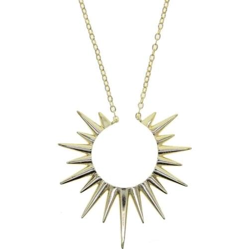 Women spike round charm pendant necklace with gold color silver color plated statement necklace jewelry for wedding party gift