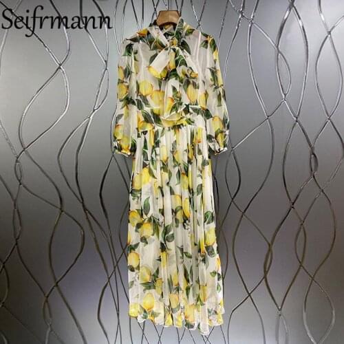 Seifrmann New 2021 Summer Women Fashion Runway Party Long Dress Lantern Sleeve High Waist Floral Print A-Line Dresses Vestidos