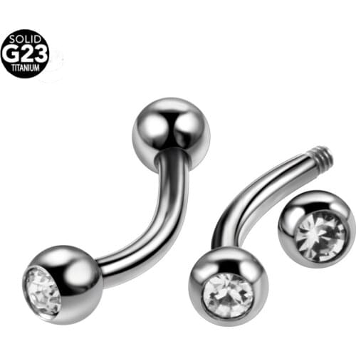10pcs/lot 100% Titanium Eyebrow Piercings Curved banana Rings Barbells with Double Crystal Ball Earring Gauges Pircings Jewelry