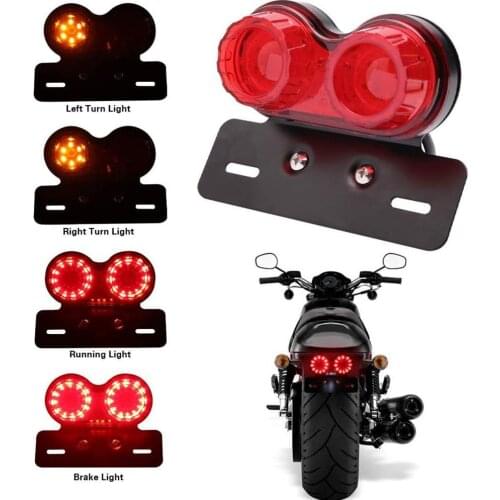 12V Motorcycle Signal Lights Twin Dual Motorbike Taillight Rear Lamp LED Integrated Tail Light Twin Light License Plat Universal